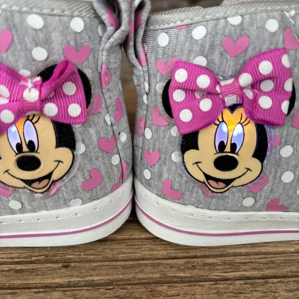 Disney Minnie Mouse High Top Light Up Size 7 Toddler Pre Laced Zip Sides EUC